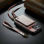 For iPhone 14 Plus JEEHOOD C22 Series Zipper Wallet Phone Case with Long and Short Lanyard(Rose Gold)