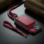 For iPhone 14 Pro JEEHOOD C22 Series Zipper Wallet Phone Case with Long and Short Lanyard(Red)