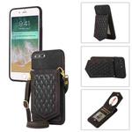 For iPhone 8 Plus / 7 Plus Rhombic Texture RFID Phone Case with Lanyard & Mirror(Black)