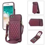 For iPhone 6s Plus / 6 Plus Rhombic Texture RFID Phone Case with Lanyard & Mirror(Wine Red)