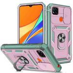 For Xiaomi Redmi 9C Sliding Camera Cover TPU + PC Phone Case(Pink+Green)