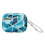 For AirPods Pro 2 Electroplate Marble Pattern Wireless Earphone Protective Case with Hook(Blue)