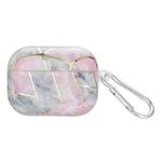 For AirPods Pro 2 Electroplate Marble Pattern Wireless Earphone Protective Case with Hook(Pink Grey)