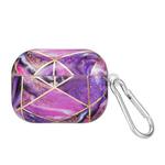 For AirPods Pro 2 Electroplate Marble Pattern Wireless Earphone Protective Case with Hook(Purple)