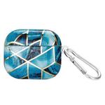 For AirPods 3 Electroplate Marble Pattern Wireless Earphone Protective Case with Hook(Blue)