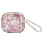 For AirPods 3 Electroplate Marble Pattern Wireless Earphone Protective Case with Hook(Pink)