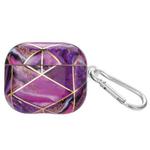 For AirPods 3 Electroplate Marble Pattern Wireless Earphone Protective Case with Hook(Purple)