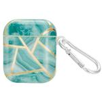 For AirPods 1 / 2 Electroplate Marble Pattern Wireless Earphone Protective Case with Hook(Green)