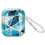 For AirPods 1 / 2 Electroplate Marble Pattern Wireless Earphone Protective Case with Hook(Blue)