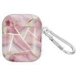 For AirPods 1 / 2 Electroplate Marble Pattern Wireless Earphone Protective Case with Hook(Pink)