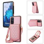 For Samsung Galaxy A51 4G Rhombic Texture RFID Phone Case with Lanyard & Mirror(Rose Gold)