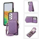 For Samsung Galaxy A53 5G Rhombic Texture RFID Phone Case with Lanyard & Mirror(Purple)
