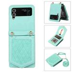 For Samsung Galaxy Z Flip4 5G Rhombic Texture RFID Phone Case with Lanyard & Mirror(Mint Green)