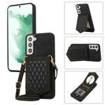 For Samsung Galaxy S21+ 5G Rhombic Texture RFID Phone Case with Lanyard & Mirror(Black)