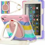 For Amazon Fire HD 8 2022 Silicone + PC Protective Tablet Case with Holder & Shoulder Strap(Colorful Pink)