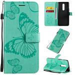 For OnePlus 8 3D Butterflies Embossing Pattern Horizontal Flip Leather Case with Holder & Card Slot & Wallet & Lanyard(Green)