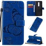 For OnePlus 8 3D Butterflies Embossing Pattern Horizontal Flip Leather Case with Holder & Card Slot & Wallet & Lanyard(Blue)