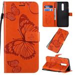 For OnePlus 8 3D Butterflies Embossing Pattern Horizontal Flip Leather Case with Holder & Card Slot & Wallet & Lanyard(Orange)