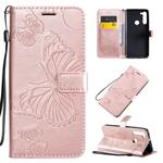 For Motorola Moto G8 3D Butterflies Embossing Pattern Horizontal Flip Leather Case with Holder & Card Slot & Wallet & Lanyard(Rose Gold)