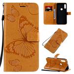 For Motorola Moto E7 3D Butterflies Embossing Pattern Horizontal Flip Leather Case with Holder & Card Slot & Wallet & Lanyard(Yellow)