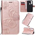 For Motorola Moto G8 Power 3D Butterflies Embossing Pattern Horizontal Flip Leather Case with Holder & Card Slot & Wallet & Lanyard(Rose Gold)