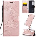 For OPPO Find X2 Pro 3D Butterflies Embossing Pattern Horizontal Flip Leather Case with Holder & Card Slot & Wallet & Lanyard(Rose Gold)