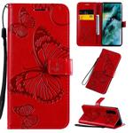 For OPPO Find X2 3D Butterflies Embossing Pattern Horizontal Flip Leather Case with Holder & Card Slot & Wallet & Lanyard(Red)