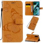 For OPPO Find X2 3D Butterflies Embossing Pattern Horizontal Flip Leather Case with Holder & Card Slot & Wallet & Lanyard(Yellow)