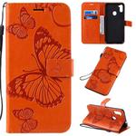 For Galaxy M11 3D Butterflies Embossing Pattern Horizontal Flip Leather Case with Holder & Card Slot & Wallet & Lanyard(Orange)