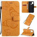 For Galaxy M31 3D Butterflies Embossing Pattern Horizontal Flip Leather Case with Holder & Card Slot & Wallet & Lanyard(Yellow)