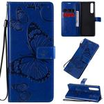 For Sony Xperia 1 II 3D Butterflies Embossing Pattern Horizontal Flip Leather Case with Holder & Card Slot & Wallet & Lanyard(Blue)