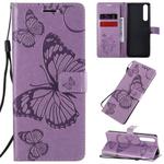For Sony Xperia 1 II 3D Butterflies Embossing Pattern Horizontal Flip Leather Case with Holder & Card Slot & Wallet & Lanyard(Purple)