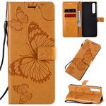 For Sony Xperia 1 II 3D Butterflies Embossing Pattern Horizontal Flip Leather Case with Holder & Card Slot & Wallet & Lanyard(Yellow)