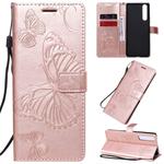 For Sony Xperia 1 II 3D Butterflies Embossing Pattern Horizontal Flip Leather Case with Holder & Card Slot & Wallet & Lanyard(Rose Gold)