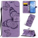 For Xiaomi Mi 10 5G / Mi 10 Pro 5G 3D Butterflies Embossing Pattern Horizontal Flip Leather Case with Holder & Card Slot & Wallet & Lanyard(Purple)