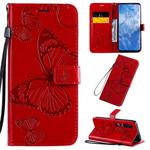 For Xiaomi Mi 10 5G / Mi 10 Pro 5G 3D Butterflies Embossing Pattern Horizontal Flip Leather Case with Holder & Card Slot & Wallet & Lanyard(Red)