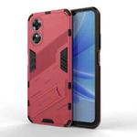 For OPPO A17 4G Global Punk Armor 2 in 1 PC + TPU Shockproof Phone Case with Holder(Light Red)