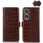 For Honor 80 Pro Crocodile Top Layer Cowhide Leather Phone Case(Brown)