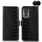 For Honor 80 Crocodile Top Layer Cowhide Leather Phone Case(Black)