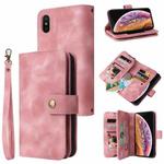 For iPhone XS / X Multifunctional Card Slot Zipper Wallet Leather Phone Case(Rose Gold)
