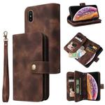 For iPhone XS Max Multifunctional Card Slot Zipper Wallet Leather Phone Case(Brown)