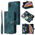 For iPhone XS Max Multifunctional Card Slot Zipper Wallet Leather Phone Case(Blue)
