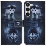 For Samsung Galaxy S23 5G Coloured Drawing Flip Leather Phone Case(Wolf and Dog)