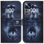 For Xiaomi 12T Pro Coloured Drawing Flip Leather Phone Case(Wolf and Dog)