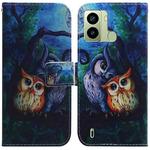 For Tecno Pop 6 Fingerprint Coloured Drawing Flip Leather Phone Case(Oil Painting Owl)