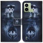 For Tecno Pop 6 Fingerprint Coloured Drawing Flip Leather Phone Case(Wolf and Dog)