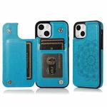 For iPhone 14 Double Buckle Mandala Leather Wallet Back Cover Phone Case(Blue)