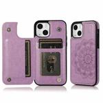 For iPhone 14 Double Buckle Mandala Leather Wallet Back Cover Phone Case(Purple)