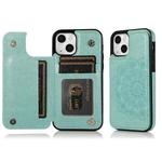 For iPhone 14 Double Buckle Mandala Leather Wallet Back Cover Phone Case(Green)