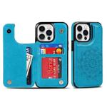 For iPhone 14 Pro Double Buckle Mandala Leather Wallet Back Cover Phone Case(Blue)